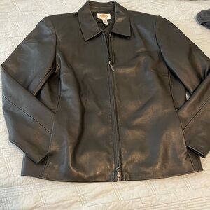 Black real Leather Zip-Front Jacket
